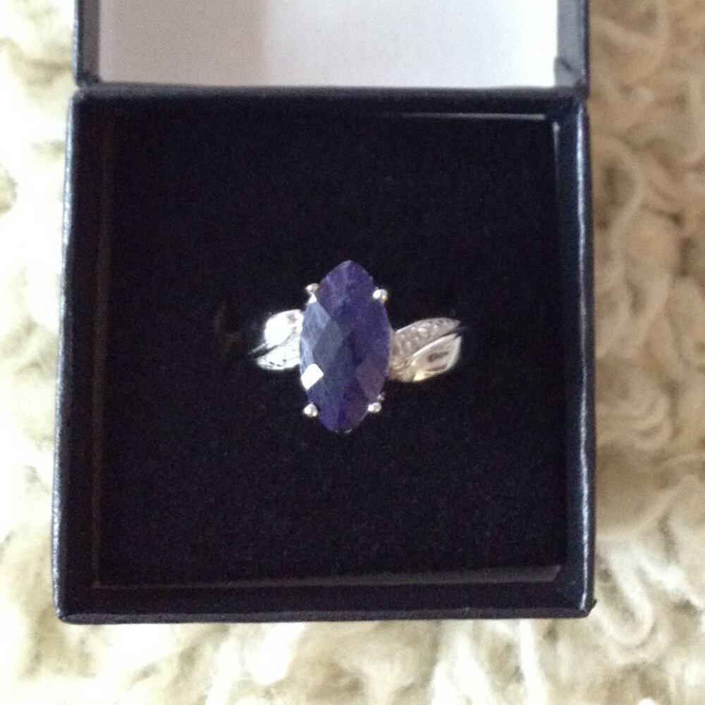 NEW Diamond & Sapphire Sterling over White Gold 14K Size 7 NOT LAB CREATED Lux